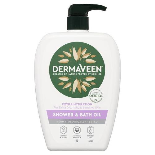 DermaVeen Extra Hydration Shower & Bath Oil for Extra Dry Skin 1L