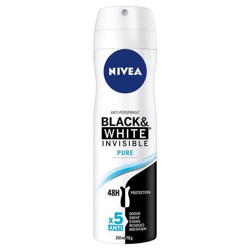 NIVEA Black & White Invisible Pure 48H Aerosol Deodorant 150ml