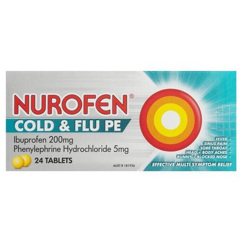 Nurofen Cold and Flu Multi-Symptom Relief Tablets 200mg Ibuprofen 24 pack