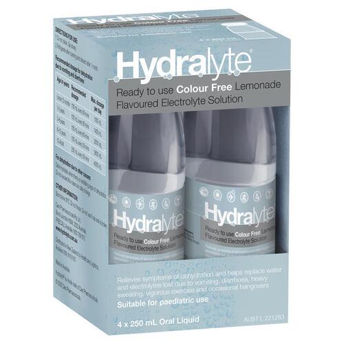 Hydralyte Liquid Colour Free Lemonade Flavoured (4x250ml) Solution