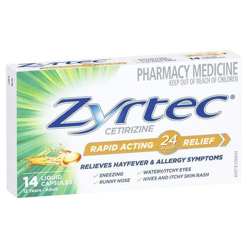 Zyrtec Rapid Acting Relief Hayfever & Allergy Liquid Capsules 14 Pack