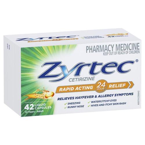 Zyrtec Rapid Acting Relief Hayfever & Allergy Liquid Capsules 42 Pack