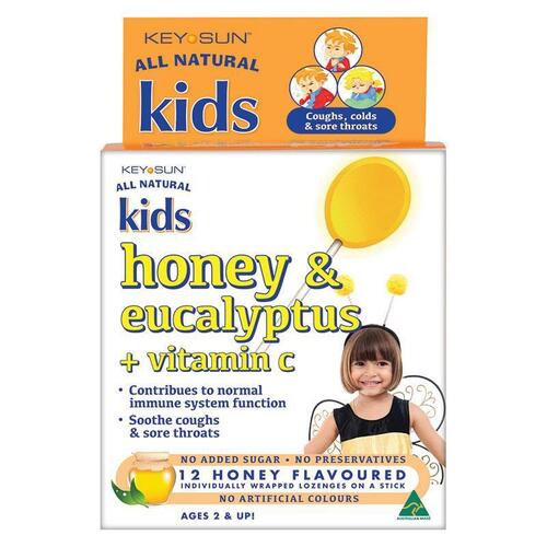 Key Sun All Natural Kids Honey and Eucalyptus Plus Vitamin C 12 Lozenges