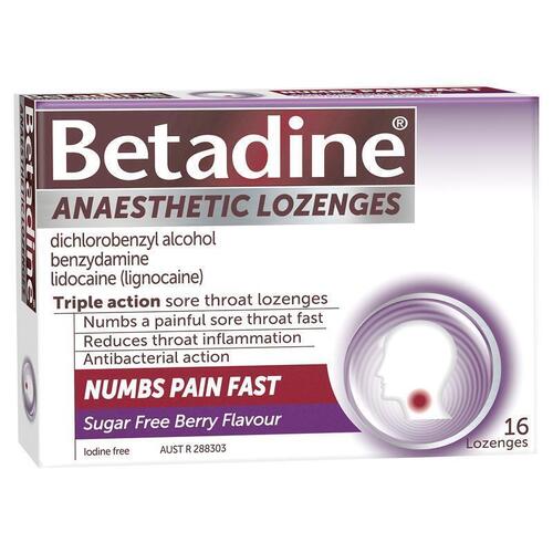 Betadine Sore Throat Lozenges Anaesthetic Berry Flavour 16 Pack