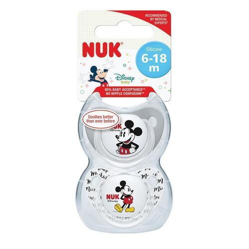 Nuk Mickey Mouse Silicone Soother 6-18 Months 2 Pack