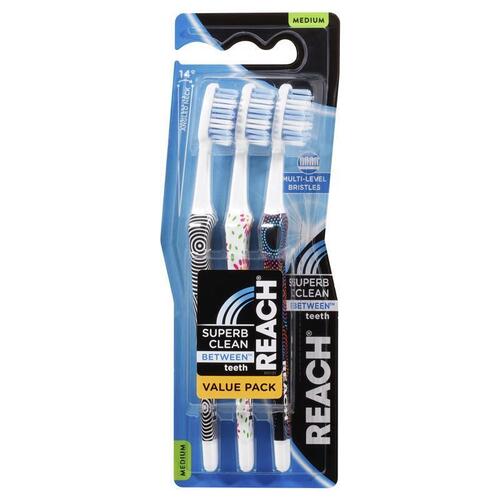 Reach Toothbrush Superb Clean Between Teeth Medium 3 Pack