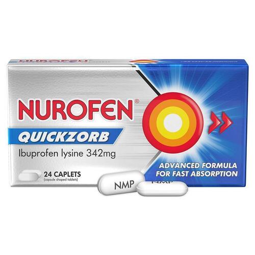 Nurofen Quickzorb Pain Relief Caplets 24 pack Ibuprofen Lysine 342mg