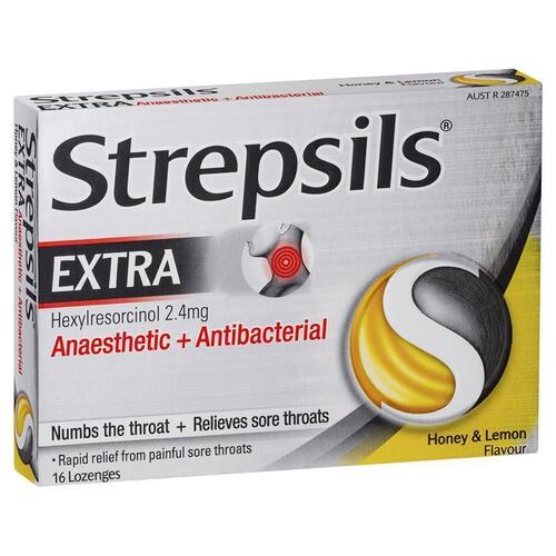 Strepsils Extra Honey Lemon Lozenges 16pk Sore Throat Pain Relief