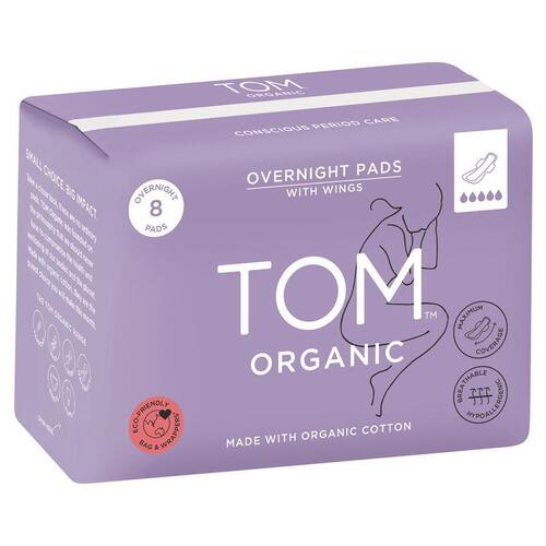 TOM Organic Overnight Pads 8 Pack