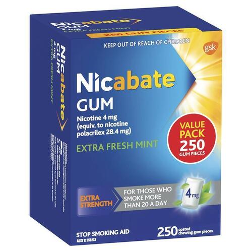 Nicabate Gum 4mg Extra Fresh 250 Pieces Exclusive Size