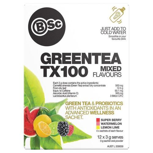 BSc Green Tea TX100 Mixed Flavours 12 x 3g Serve