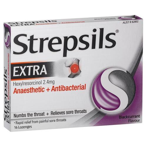 Strepsils Extra Blackcurrant Sore Throat Pain Relief Lozenges 16 Pack