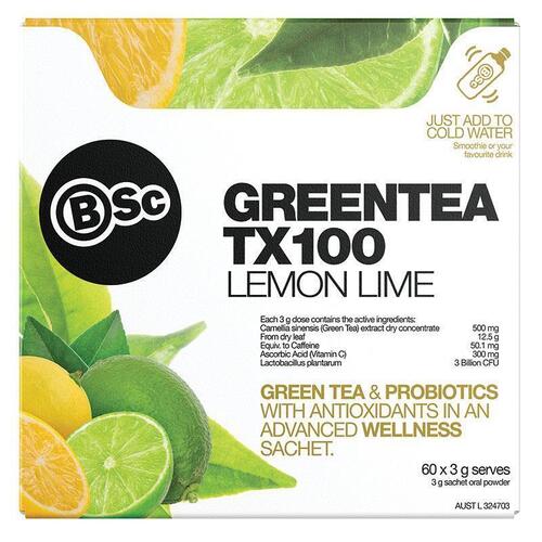 BSc Green Tea TX100 Lemon Lime 60 x 3g Serve