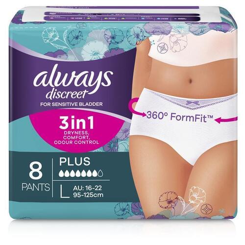 Always Discreet Underwear Level 6 Large 8 Pack for Bladder Leaks