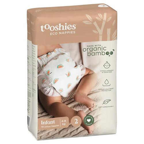 Tooshies Eco Nappies with Organic Bamboo Size 2 Infant 4-8kg, 48 Pack