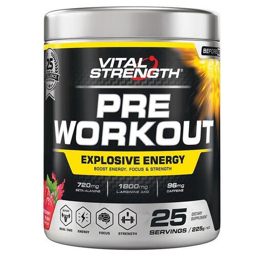 VitalStrength Pre Workout Powder Raspberry Rush 225g