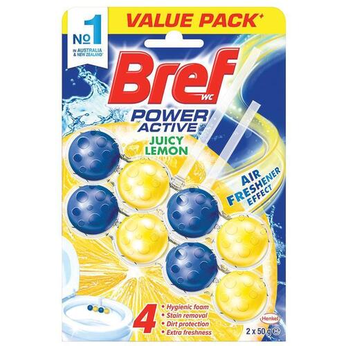 Bref Power Active Toilet Cleaner Block Lemon Twin Pack 100g