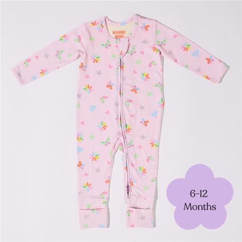 Bambi Mini Co. Wrigglesuit 6-12 Months (with Grippy Feet) Pink Festival Bloom