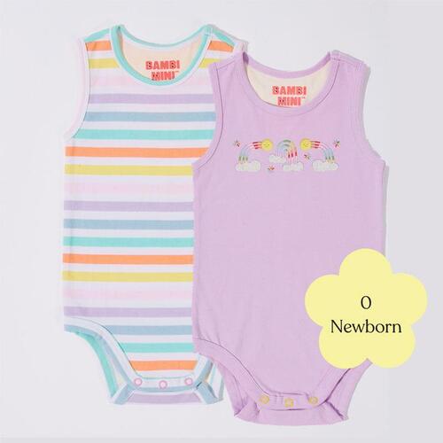 Bambi Mini Co. Supersinglet Bodysuit Orchid Bloom and Multi Stripe 2 Pack