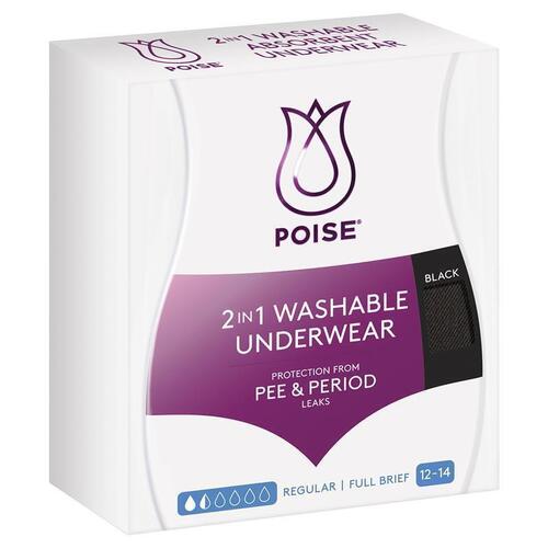 Poise 2 In 1 Black Briefs 12/14