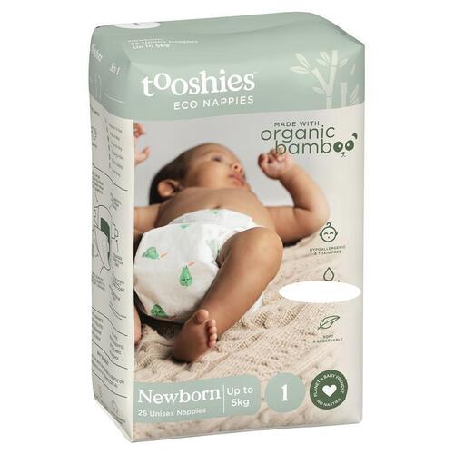 Tooshies Nappies With Organic Bamboo Size 1 Newborn 3-5kg 26 Pack