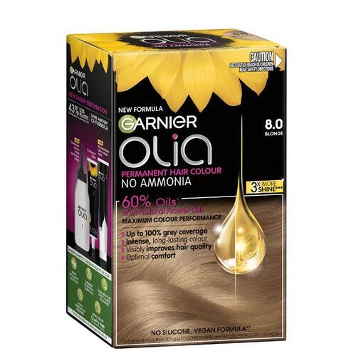 Garnier Olia 8.0 Blonde Permanent Hair Colour No Ammonia 60% Oils