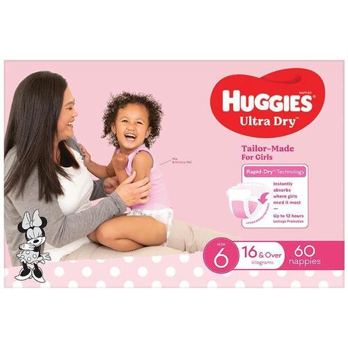 Huggies Ultra Dry Nappies Girl Size 6 Jumbo 60 Pack