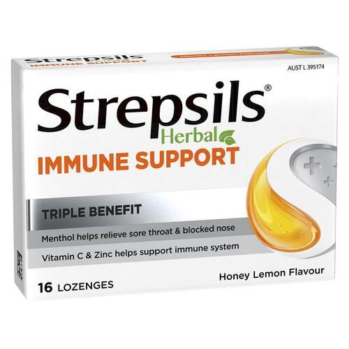 Strepsils Herbal Immune Support Lozenges Honey Lemon 16 Pack