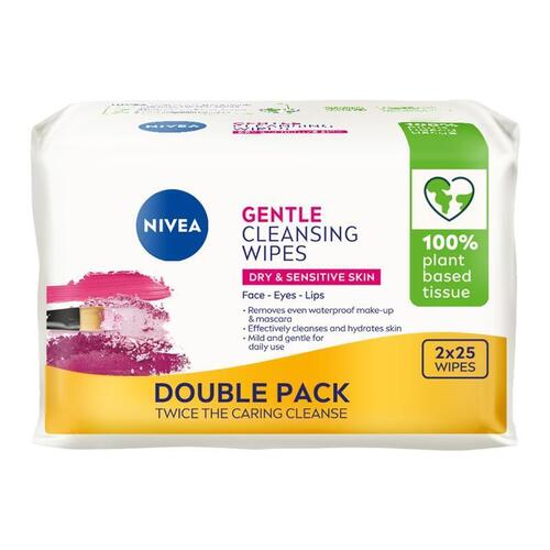 Nivea Gentle Facial Cleansing Wipes for Dry and Sensitive Skin 25 Twin Pack