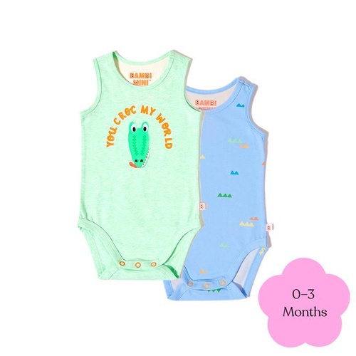 Bambi Mini Co. Supersinglet Bodysuit Boys Green Croc Triangles 0-3