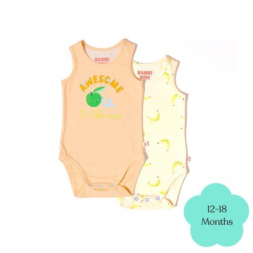 Bambi Mini Co. Supersinglet Bodysuit Unisex Orange Awesome Bananas 12-18