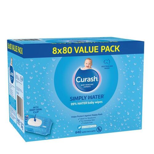 Curash Simply Water Wipes 8x80 Pack