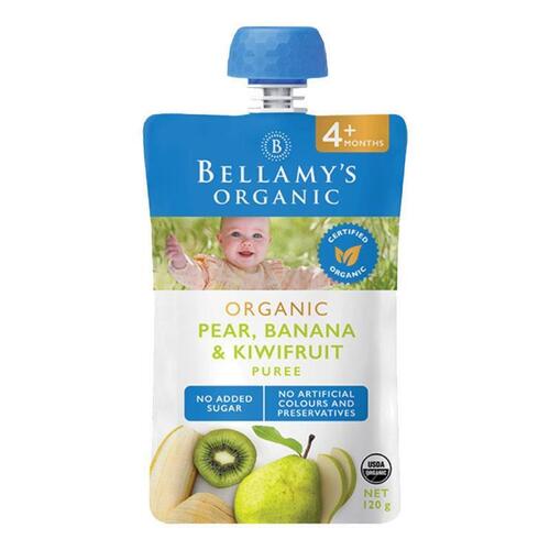 Bellamys Organic Pear Banana & Kiwifruit Puree 4+ Months 120g