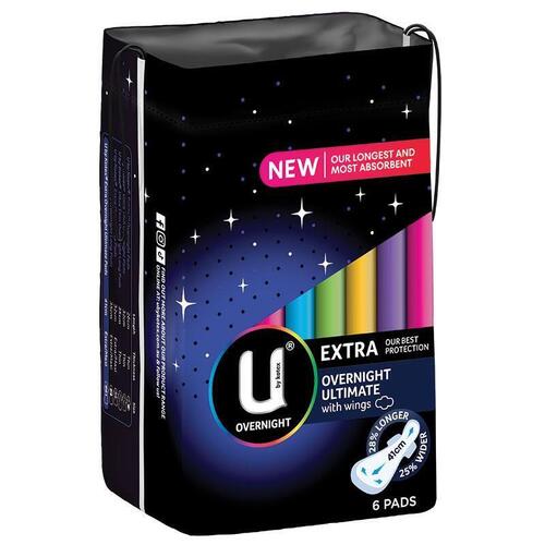 U By Kotex Maxi Ultimate Overnight Wing Pads 6 Pack