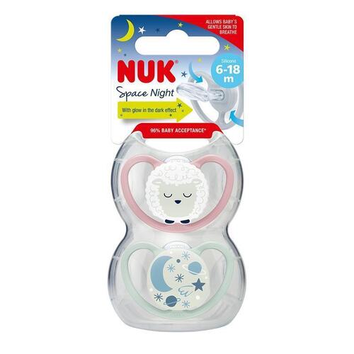 NUK Space Night Soother 6-18 Months Sheep 2 Pack