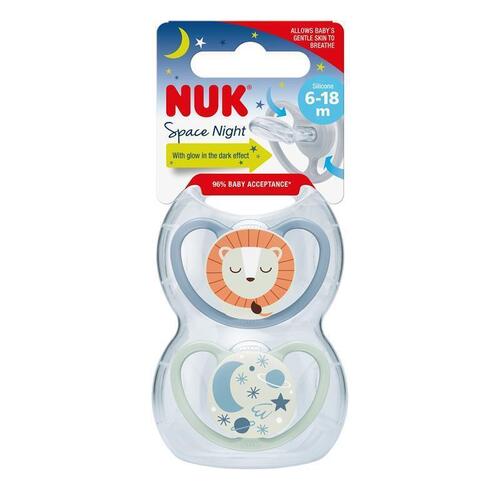 NUK Space Night Soother 6-18 Months Lion 2 Pack