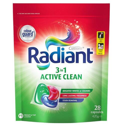 Radiant Laundry Capsules 3 in 1 Active Clean 28 Pack