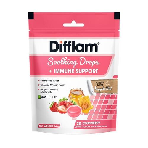 Difflam Soothing Drops + Immune Support Strawberry 20 Drops