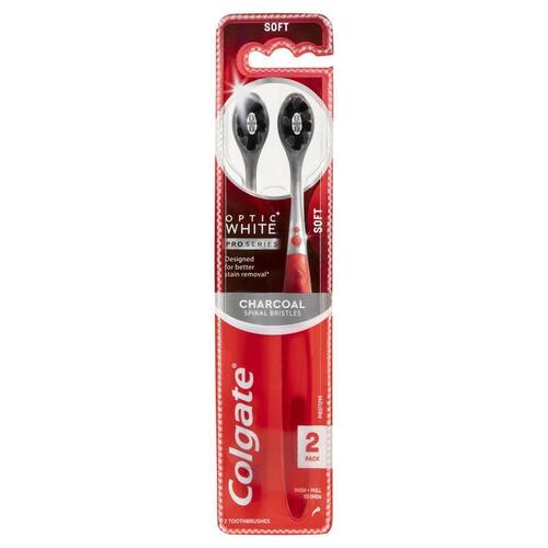 Colgate Toothbrush Optic White Pro Series Charcoal Bristles Soft 2 Pack