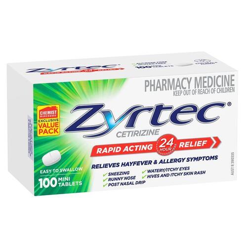 Zyrtec Antihistamine Allergy & Hayfever Mini Tablets 100 Pack