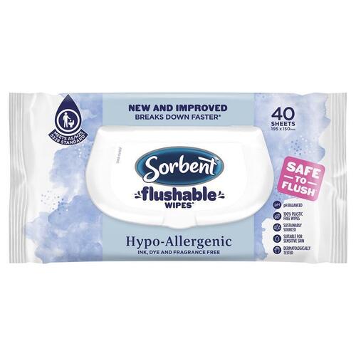 Sorbent Flushable Wipes Hypo Allergenic 40 Pack