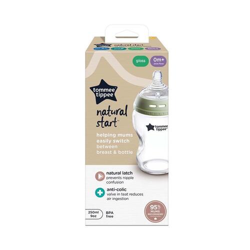 Tommee Tippee Natural Start 250ml Glass Bottle Slow Teat 1 Pack