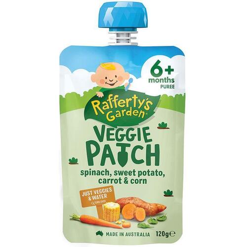 Raffertys Garden Spinach Sweet Potato Carrot & Corn Pouch 6 Months 120g