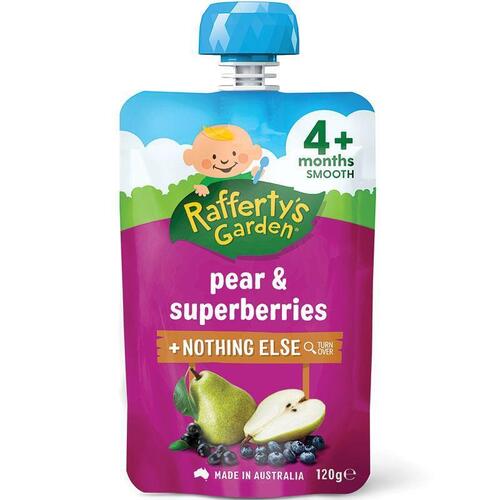 Raffertys Garden Pear & Superberries Puree Baby Food Pouch 4+ Months