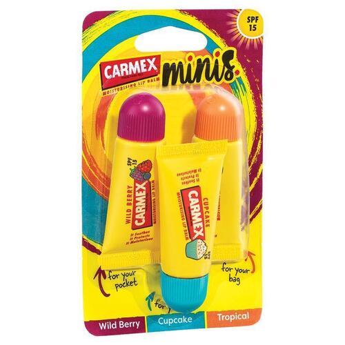 Carmex Lip Balm Squeeze Tube Minis Wild Berry Cupcake & Tropical 3 Pack